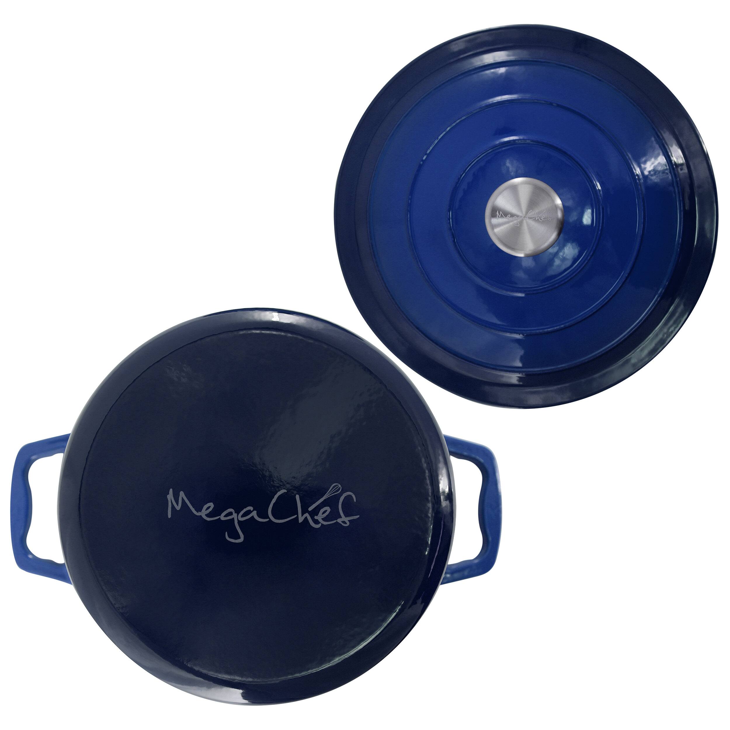 Alt View 5. Mega Chef - MegaChef 2.7 Quart Round Enameled Cast Iron Casserole in Gradient Dark Blue - Dark Blue.