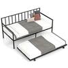 Front. Costway - Costway Twin Metal Daybed Sofa Bed with Trundle & Lockable Casters for Living Room - Black.