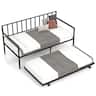 Costway - Twin Metal Daybed Sofa Bed with Trundle & Lockable Casters for Living Room - Black