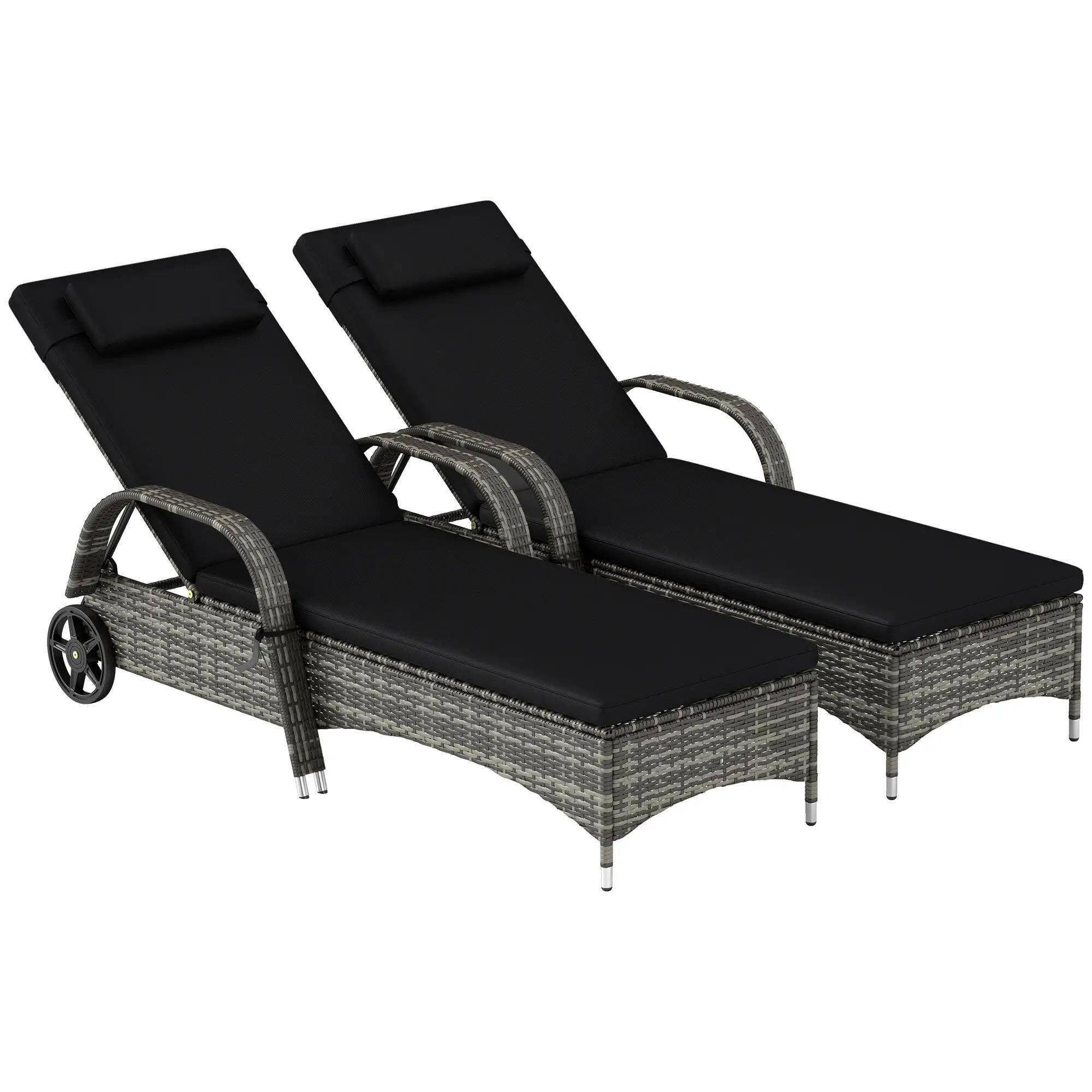 Angle. Resenkos - Resenkos 2 Reclining Chaise Lounge Chairs, Outdoor Sectional Furniture, PE Rattan, Mixed Gray and Charcoal Black - Mixed Gray and Charcoal Black.