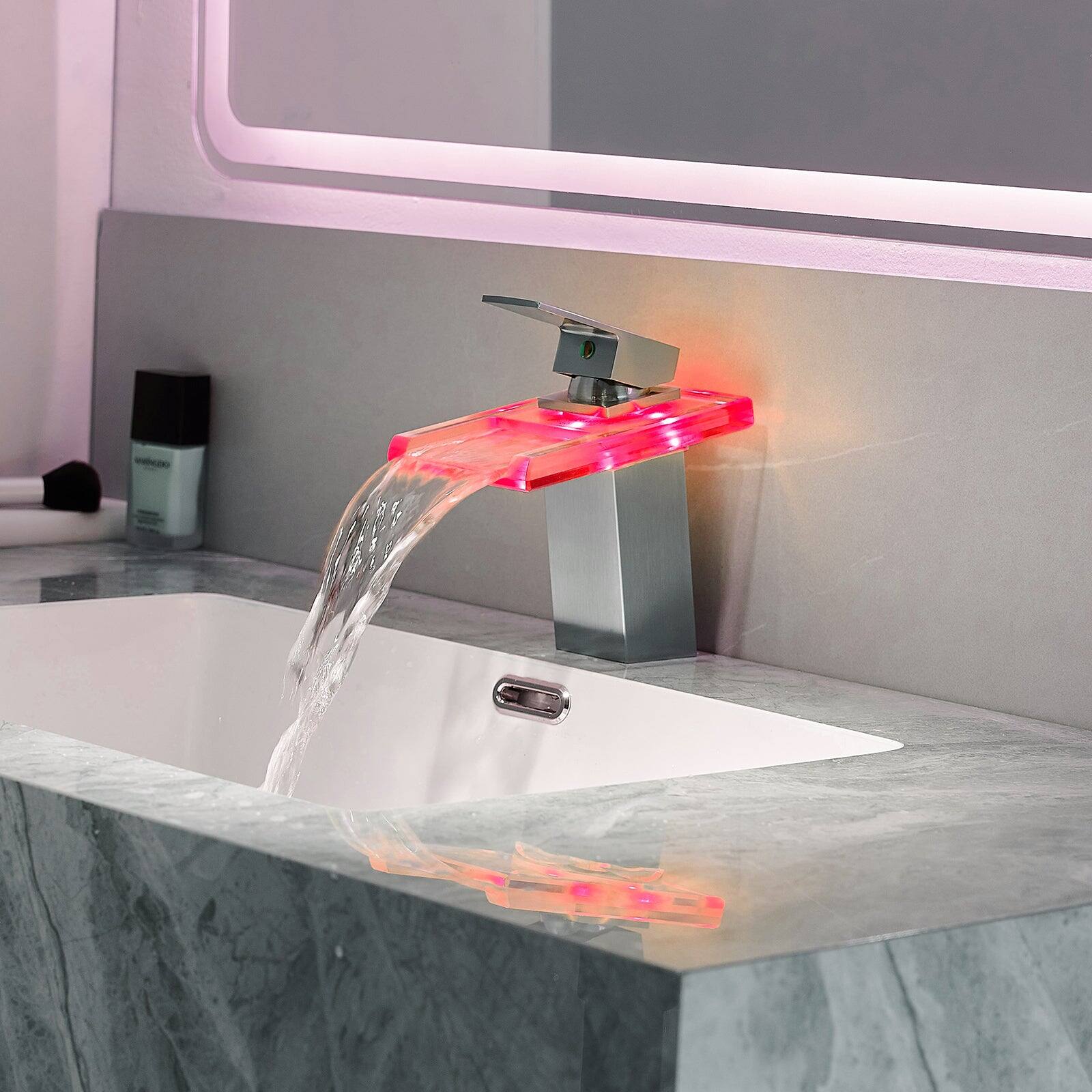 Alt View 8. Boyel Living - Single Handle Single Hole Bathroom Faucet Brushed Nickel with LED Temperature Sensor and Supply Hoses Easy Install - Brushed Nickel.