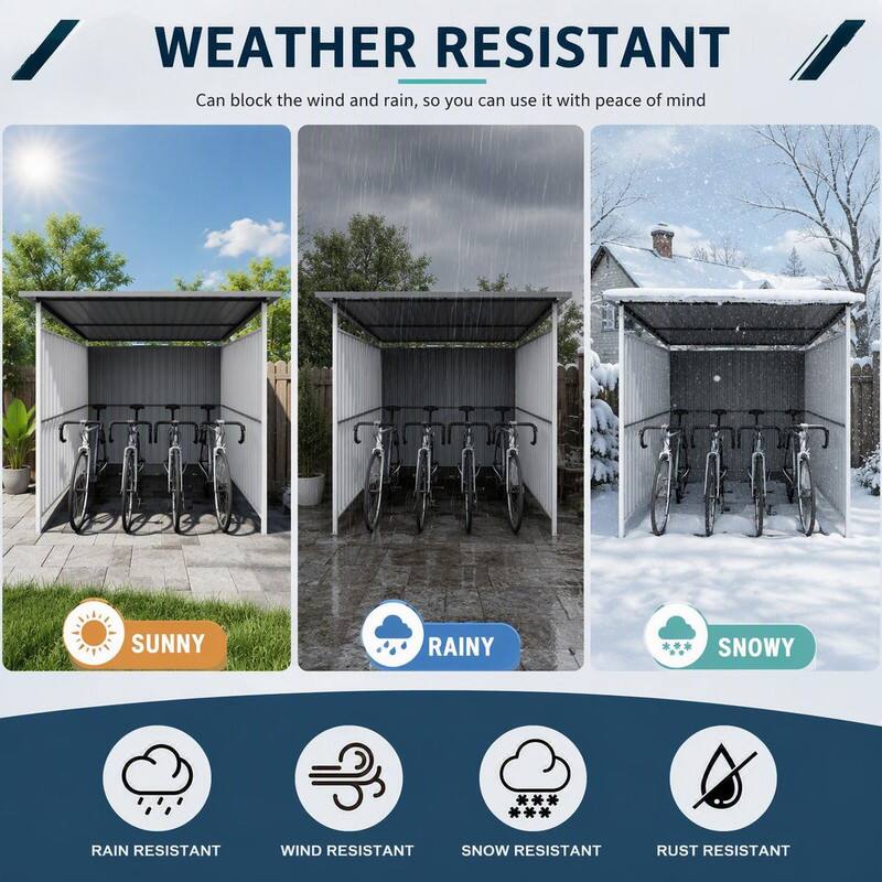 WEATHER RESISTANT  
Can block the wind and rain, so you can use it with peace of mind

SUNNY  
RAINY  
SNOWY  
RAIN RESISTANT  
WIND RESISTANT  
SNOW RESISTANT  
RUST RESISTANT