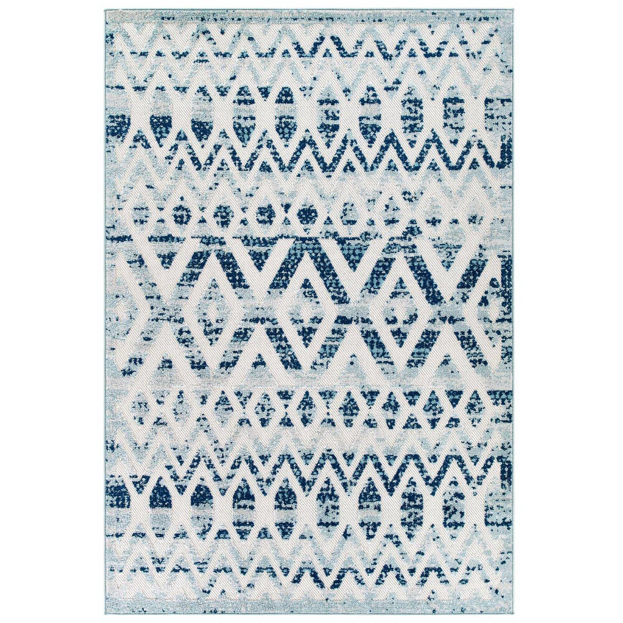 Angle. Modway - Reflect Tamako Diamond and Chevron Moroccan Trellis Indoor / Outdoor Area Rug - Ivory and Blue.