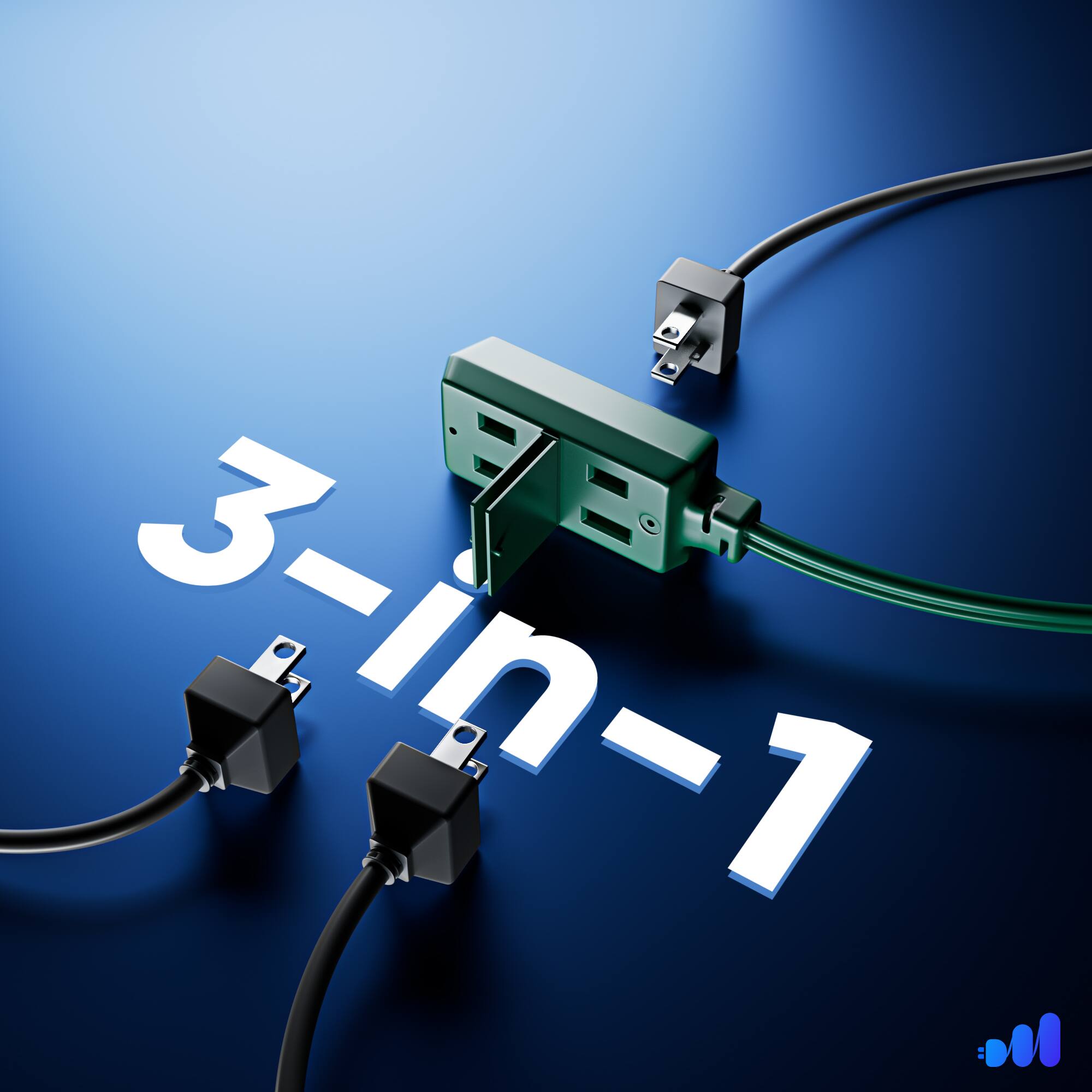 Alt View 8. Maximm - 3ft 360° Rotating Flat Plug Extension Cord with on and Off Switch and Cradle, 2 Prong, 3 Outlets - Green.