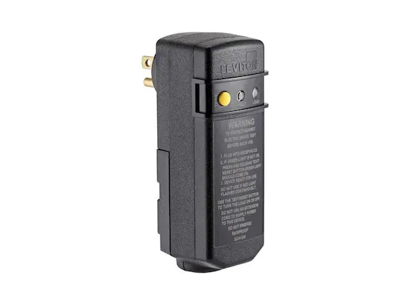 LEVITON FAULT LOAD WARNING PROTECT TERADA TO TEST ELECTRIC SHOCK E USE BEFORE EACH USE RECEPTACLE ON 1. PLUG 6 NOT GREEN LIGHT TEST 2. RELEASE PRESS AND LIGHT RESET BUTTON-GREEN COME ON SHOULD FOR USE DEVICE READY J. y RED LIGHT NOT USE DO CONTINUOUSLY. FLASHES BUTTON USE THE TEST/RESET ON OR OFF. THE LOAD TO TURN EXTENSION USE AN DO NOT POWER TO SUPPLY CORD DEVICE TO THIS IMMERSE DO NOT RAINPROOF 204100