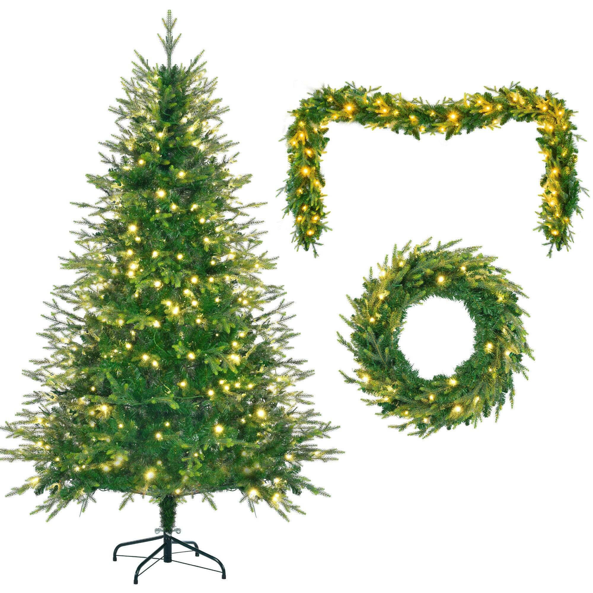 Alt View 5. BreeBe - 6FT Pre-Lit Aspen Fir Artificial Christmas Tree with Wreath & Garland - Green.