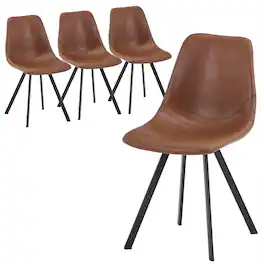 LeisureMod - Markley 4-Piece Mid-Century Modern Upholstered Leather Dining Chair Set, Ergonomic Kitchen & Home Office Desk Chairs - Light Brown