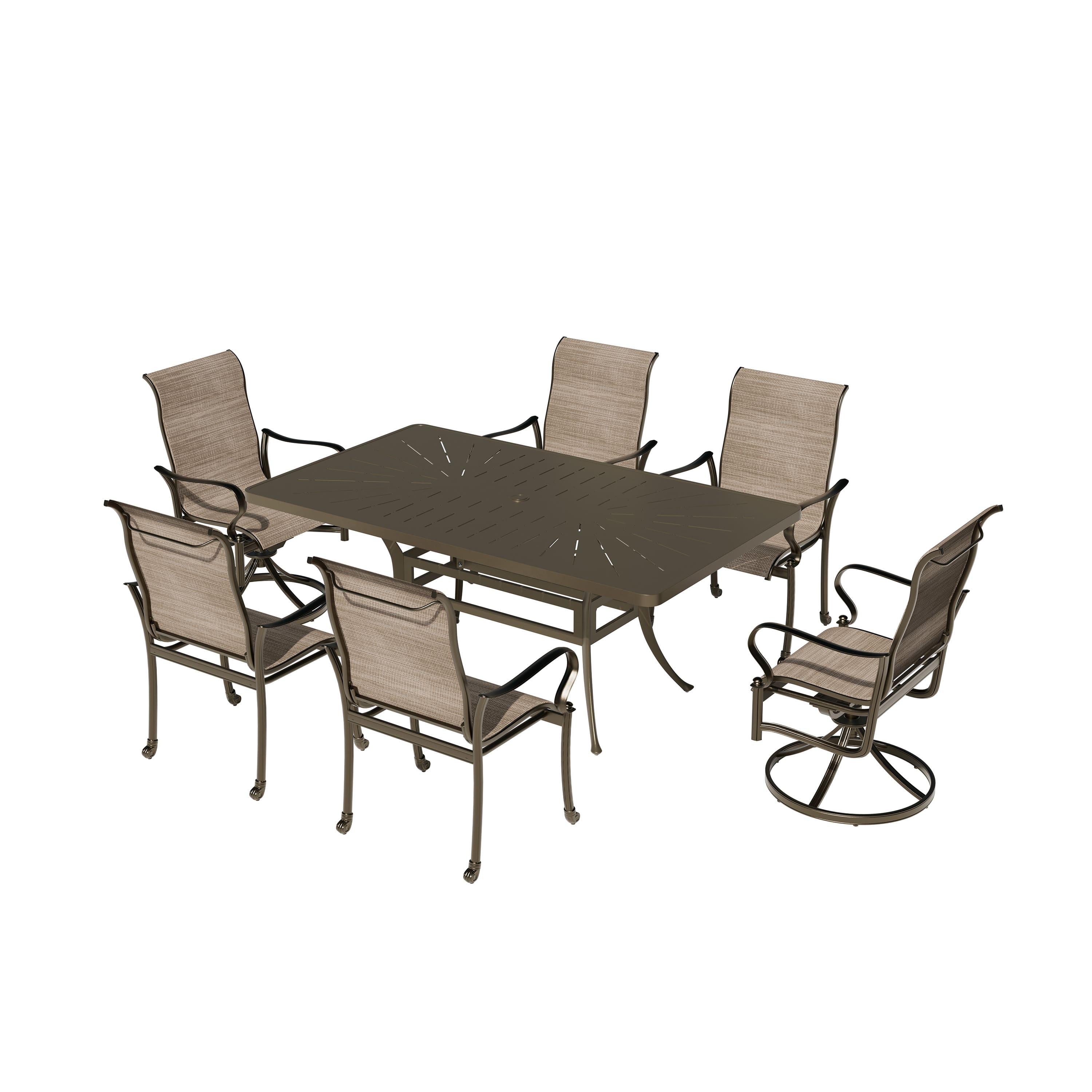 Mondawe - 7 Piece Outdoor Patio Dining Set with 72" Rectangular Table and Cushioned Seating - Black+Brown