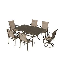 Mondawe - 7 Piece Outdoor Patio Dining Set with 72" Rectangular Table and Cushioned Seating - Black+Brown