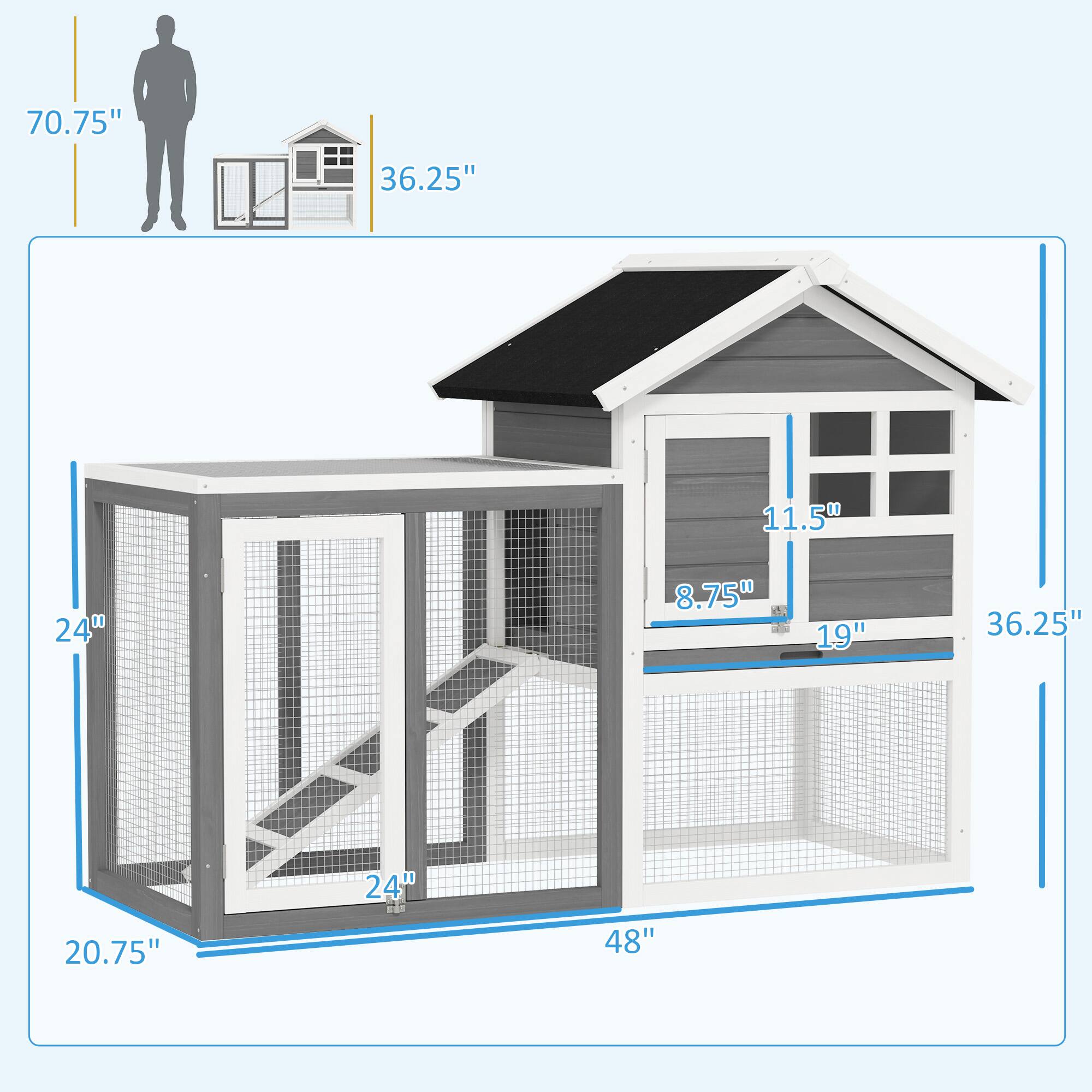 70.75"  
36.25"  
11.50"  
24"  
8.75"  
19"  
36.25"  
20.75"  
48"