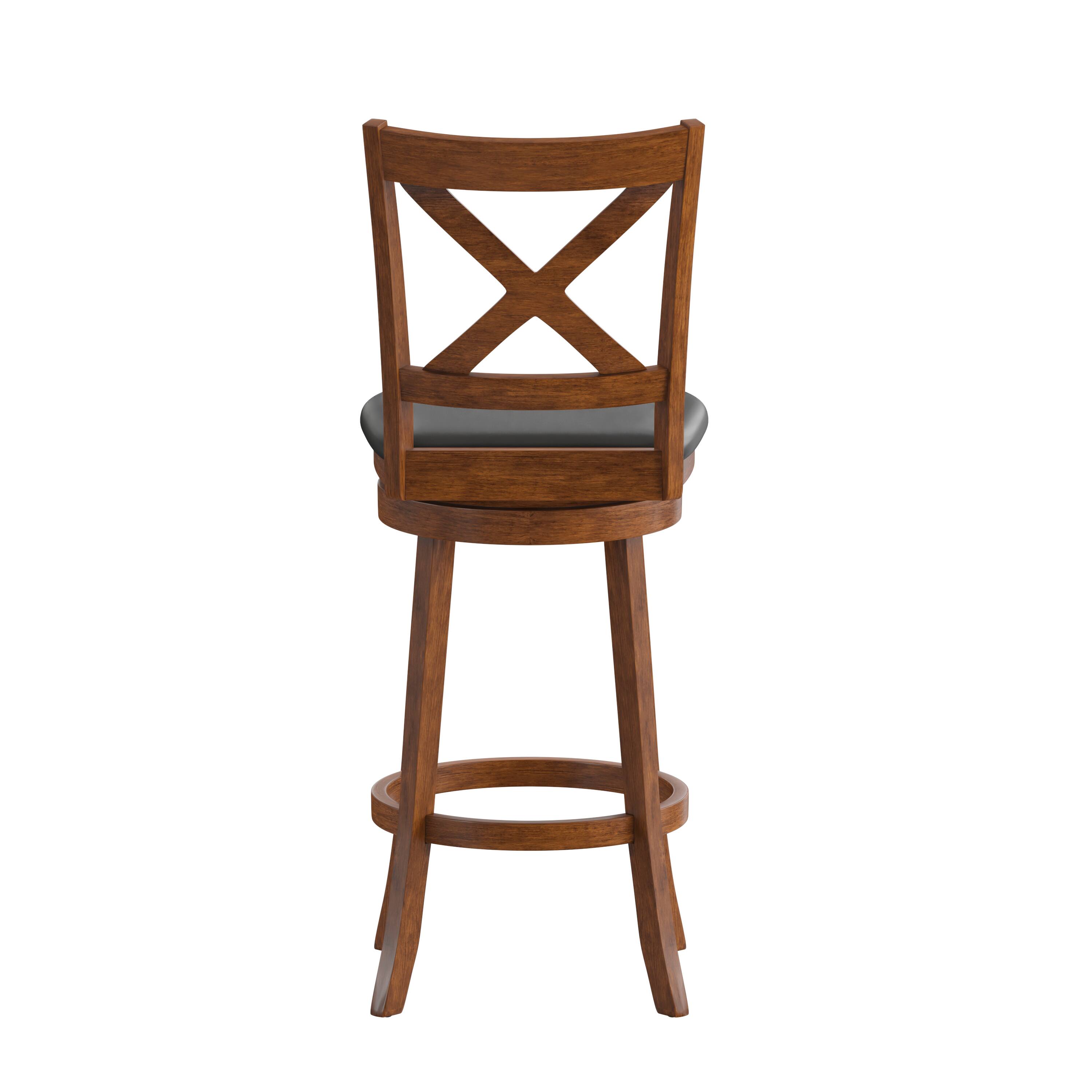 Back. Flash Furniture - Felicity Commercial Grade Wood Classic Crossback Swivel Bar Height Barstool with Padded Black LeatherSoft Seat, Antique - Brown.