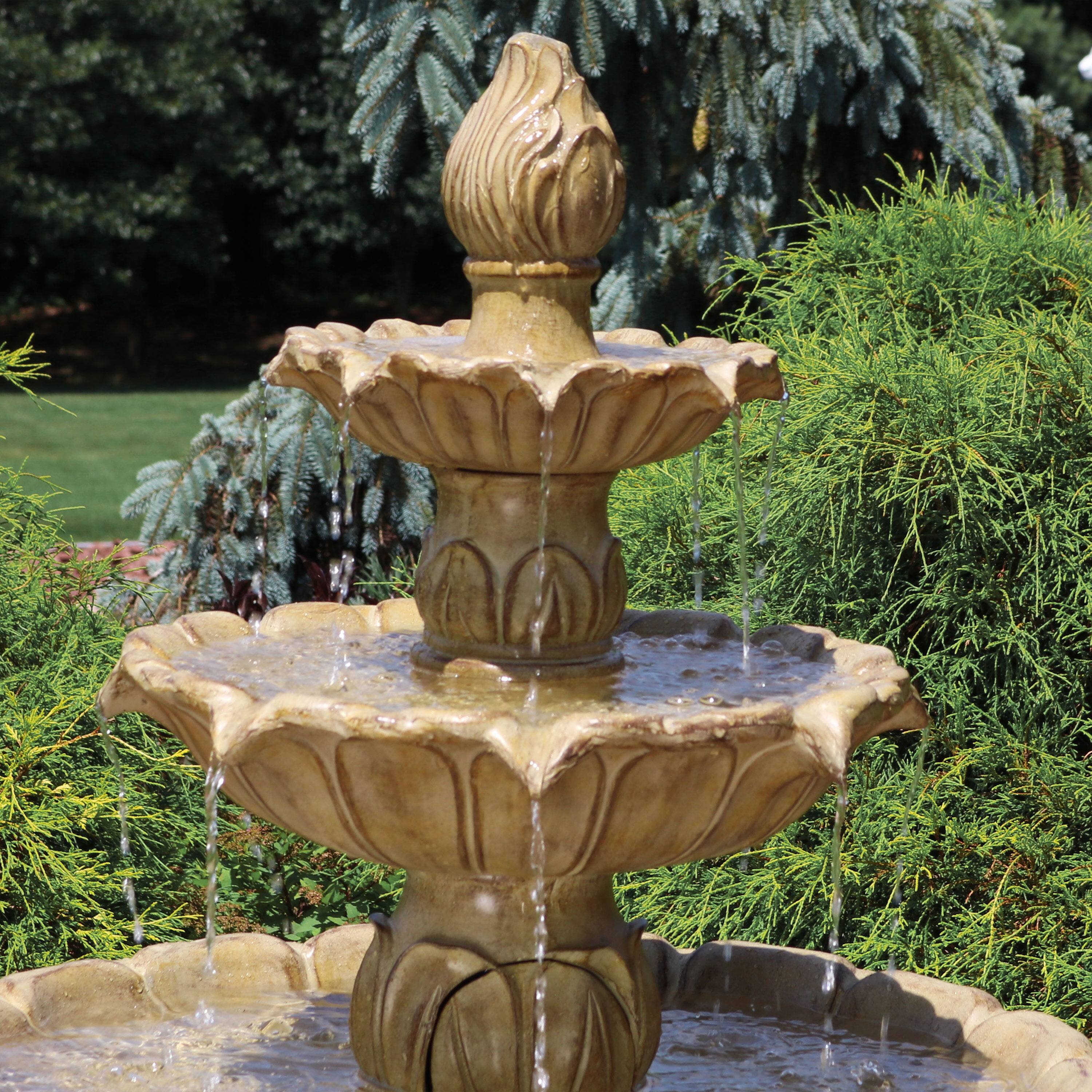 Alt View 7. Sunnydaze - Classic Tulip Polystone Outdoor 3-Tier Fountain - Garden Stone.