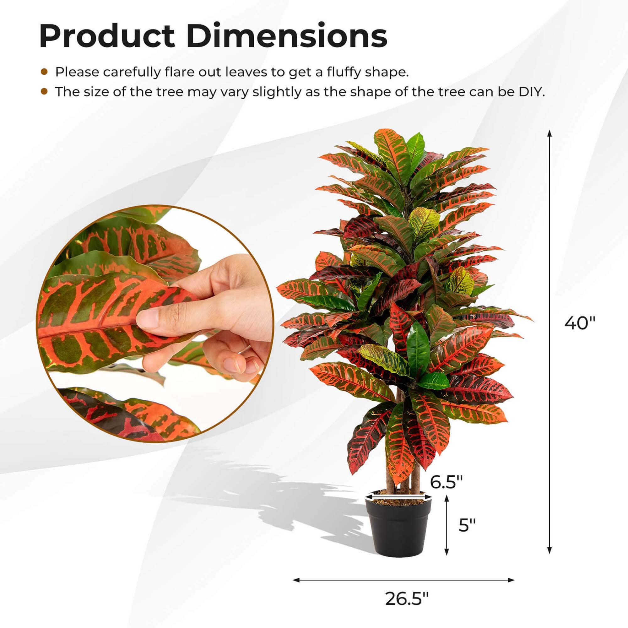 Product Dimensions: Please carefully flare out leaves to get a fluffy shape. The size of the tree may vary slightly as the shape of the tree can be DIY. 

- Height: 40"
- Width: 26.5"
- Depth: 6.5"
- Pot Diameter: 5"