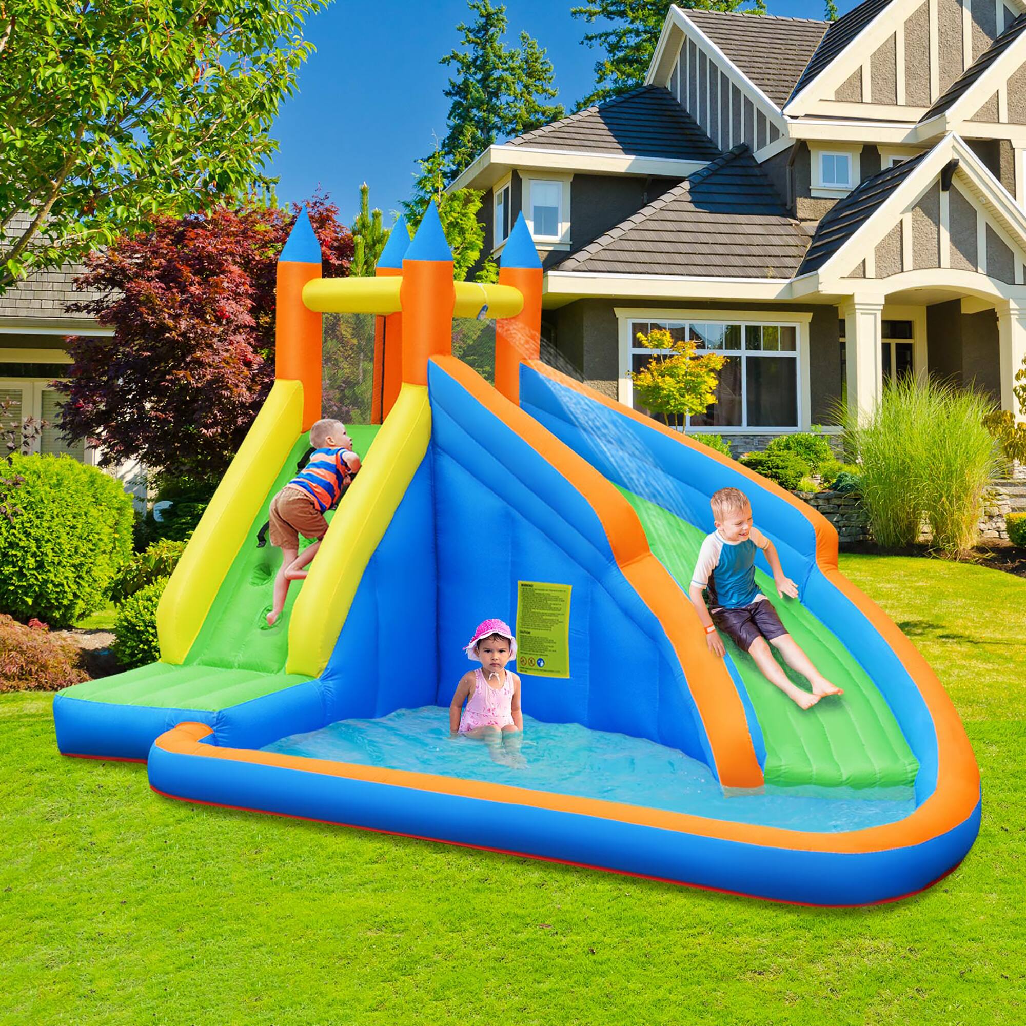 Alt View 1. Costway - Costway Inflatable Water Slide Mighty Bounce House Splash Pool with 480W Blower - Multicolor.