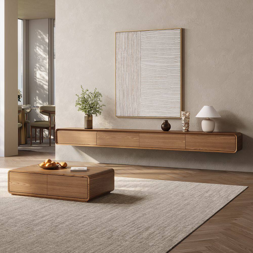 Left. POVISON - 95" Fully-Assembled Floating TV Stand,Brown - Brown.