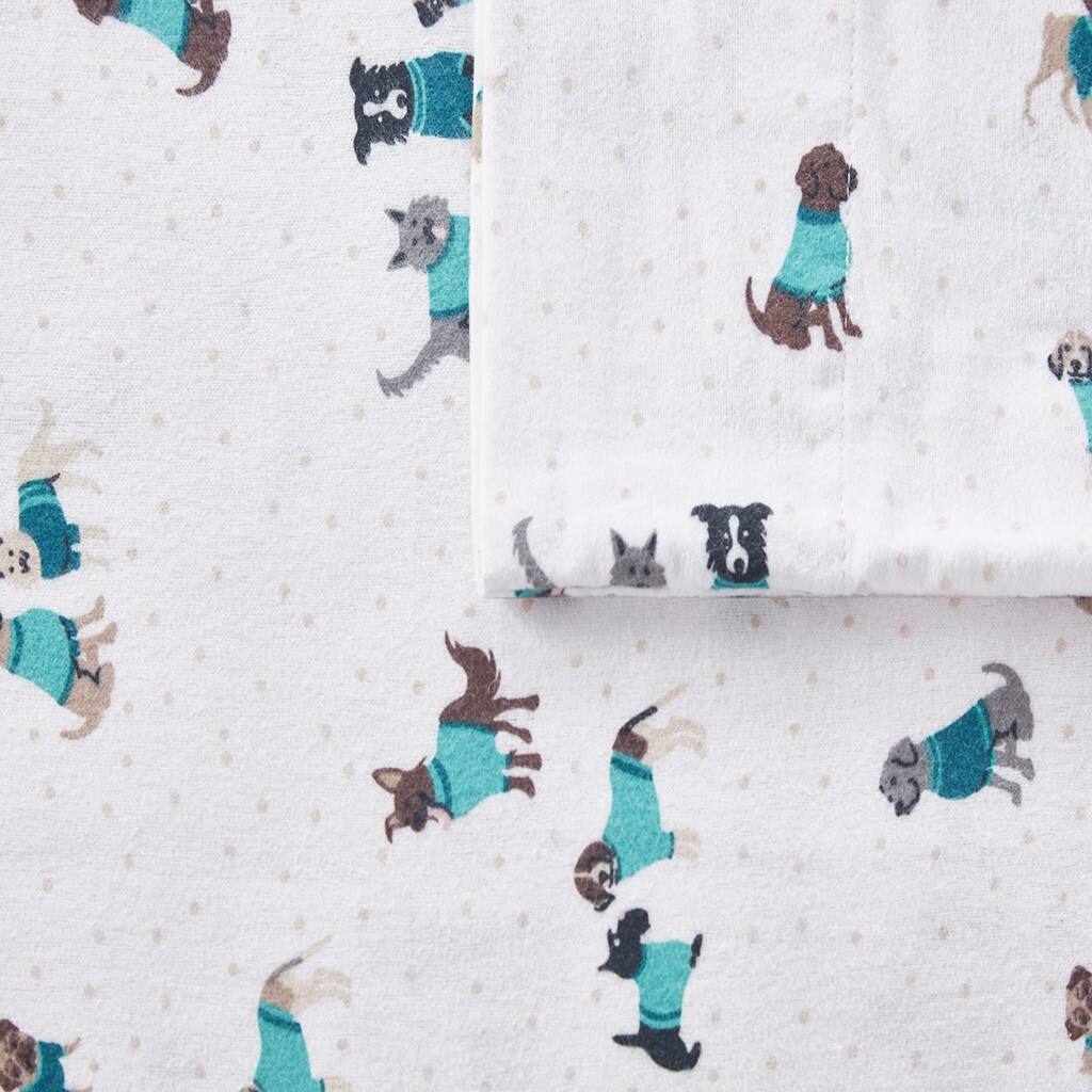 Alt View 5. Gracie Mills - Gracie Mills Toasty Cotton Flannel Printed Sheet Set - Teal Dogs.
