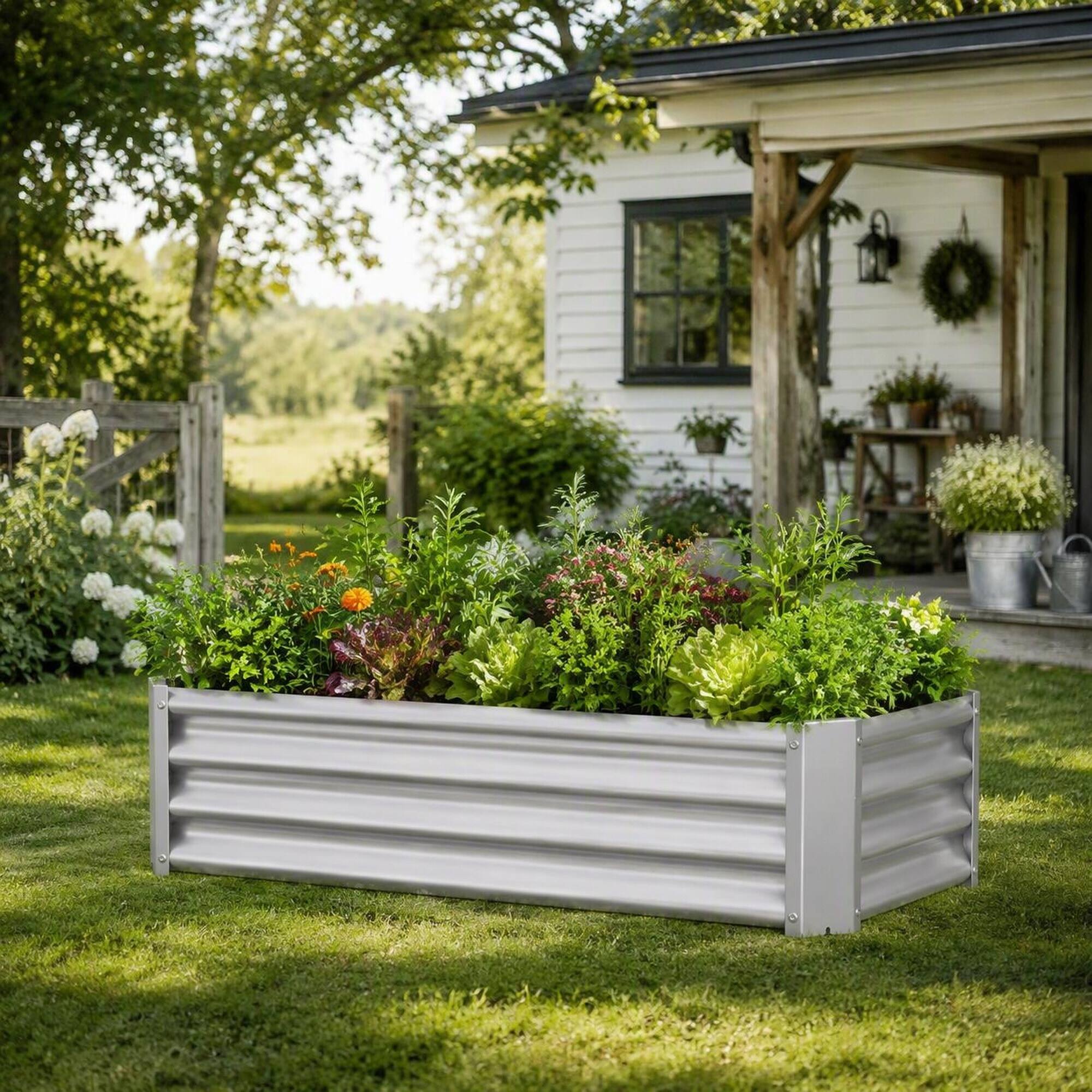 Left. RYHNUYNE - Raised Garden Bed 4x2x1ft Metal Planter Box Galvanized Steel for Vegetables Flowers Herb Silver - Silver.