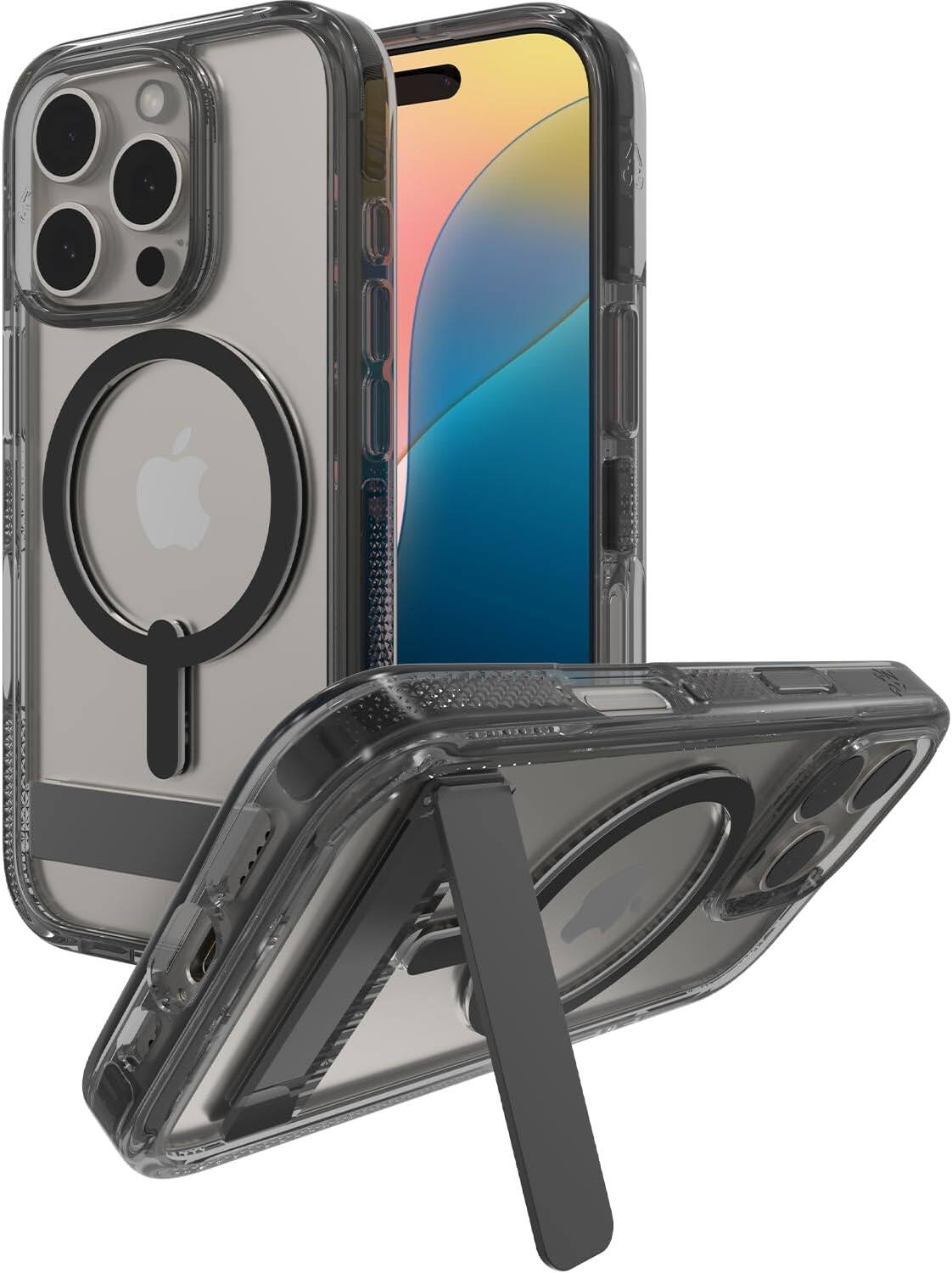Angle. ZAGG - ZAGG - Santa Cruz Snap MagSafe Case with Kickstand for Apple iPhone 16 Pro - Black - Black.