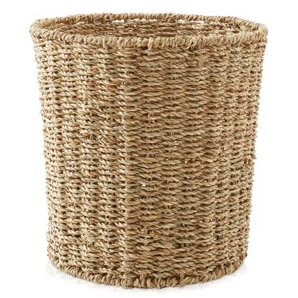 Front. Casafield - Seagrass Water Hyacinth Waste Basket - Woven Trash Can - Natural - Seagrass.
