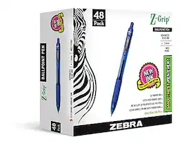 Zebra - Z-Grip Retractable Ballpoint Pen, Medium Point, 1.0mm, 48 Pack - Blue Ink