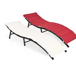 Pefilos - Patio Lounge Chair, 2Pcs Folding Patio Lounger Chair - Red