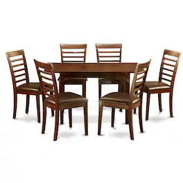 East West Furniture - 7 Pc small Table set - Kitchen Table with Leaf and 6 Kitchen Dining Chairs - Mahogany