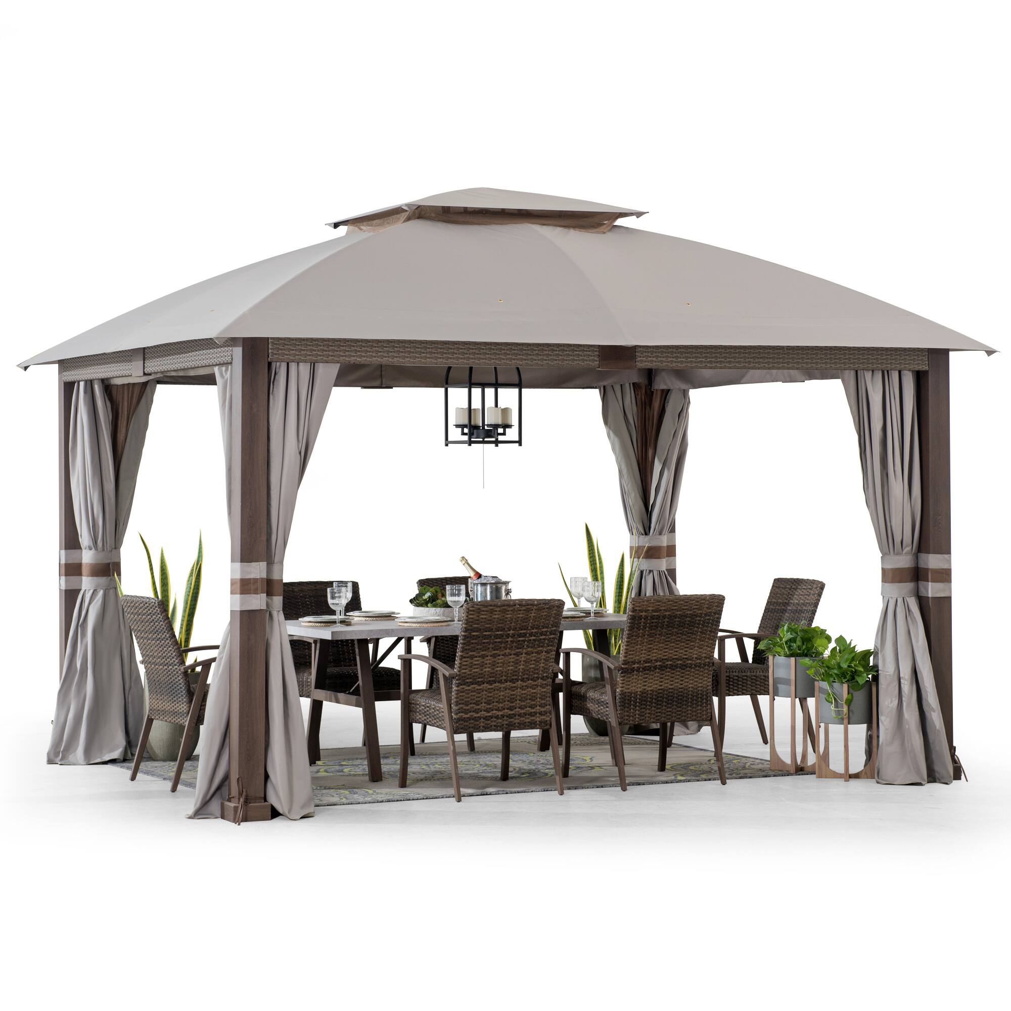 Front. SUNJOY - Sunjoy Fiona 11 ft. x 13 ft. 2-tier Gazebo - Gray.