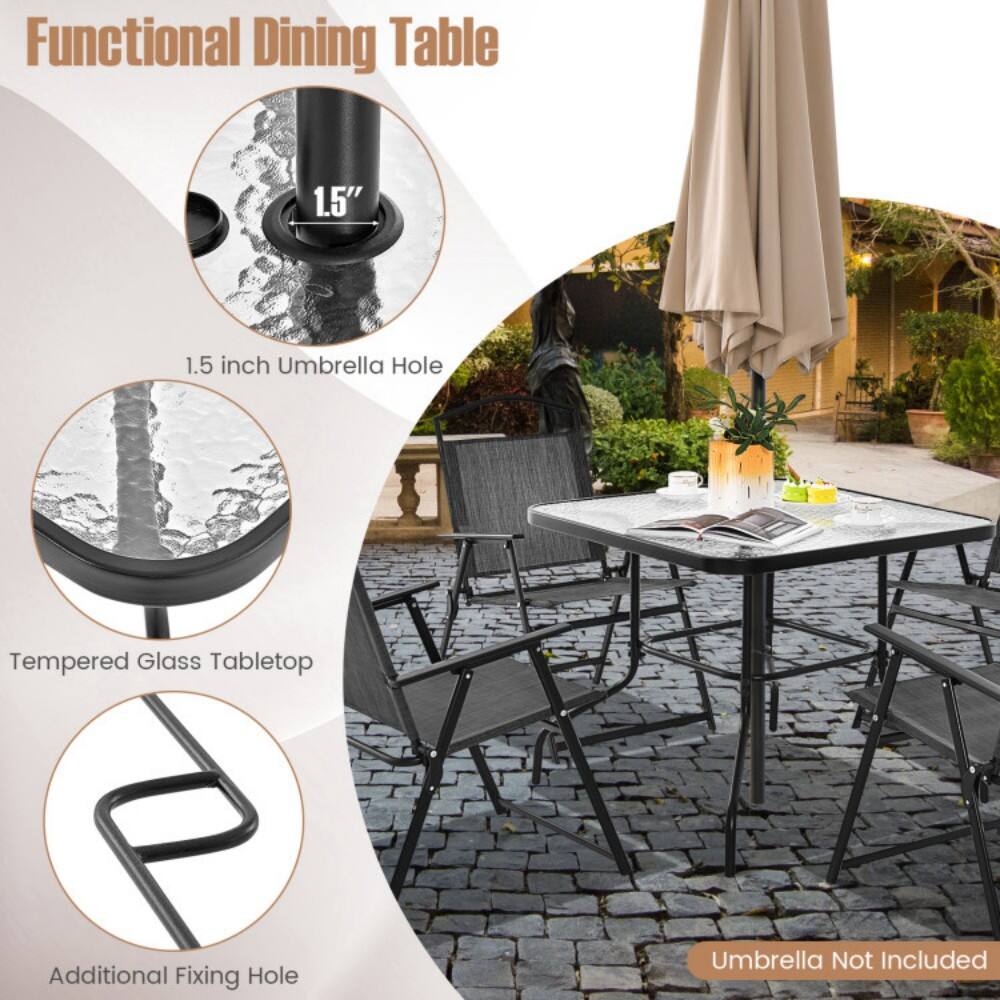 Functional Dining Table

- 1.5 inch Umbrella Hole
- Tempered Glass Tabletop
- Additional Fixing Hole
- Umbrella Not Included
