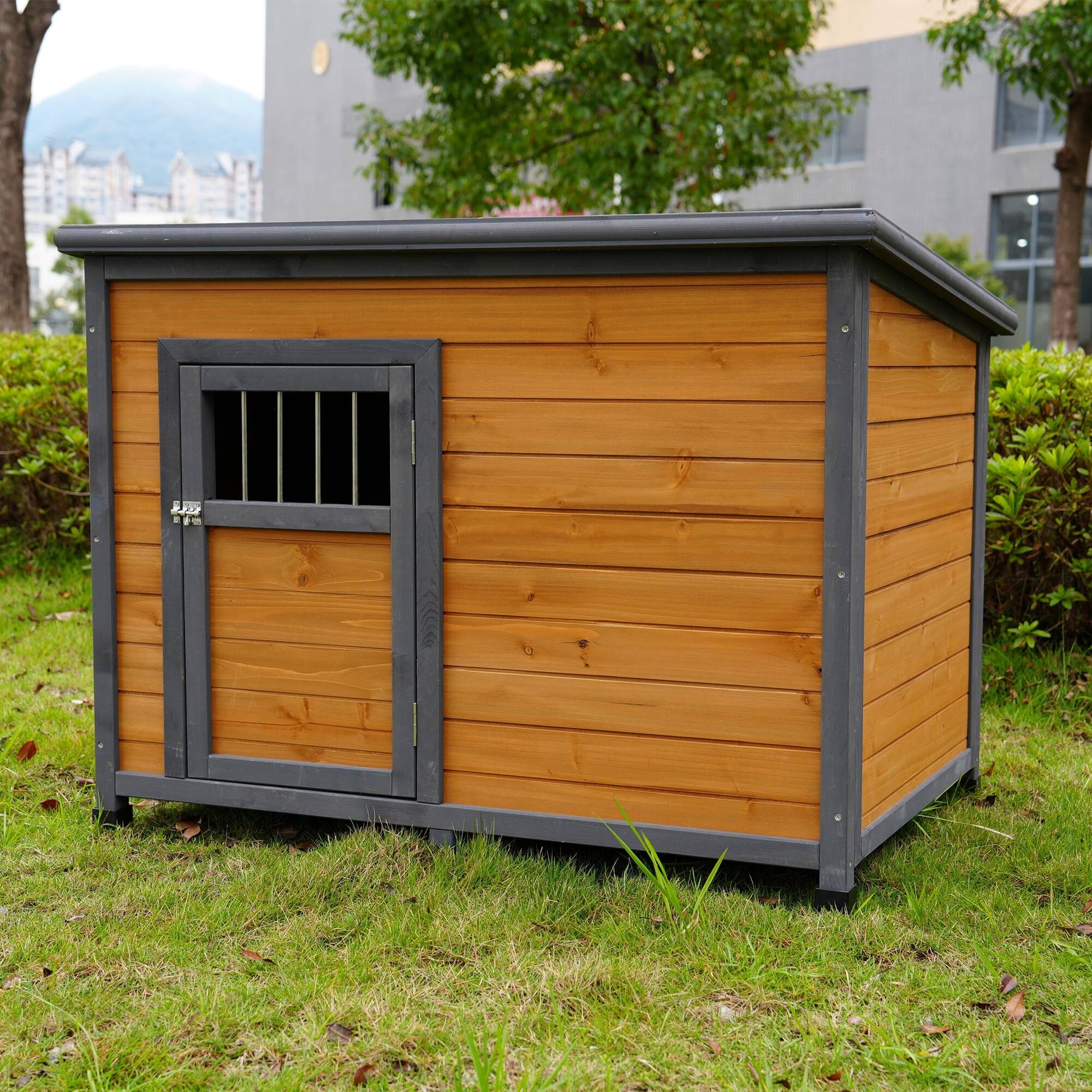 Front. Pefilos - 44" Wooden Dog Houses Durable Large Cat House for Small Pet House with Waterproof PVC Plastic Roof.
