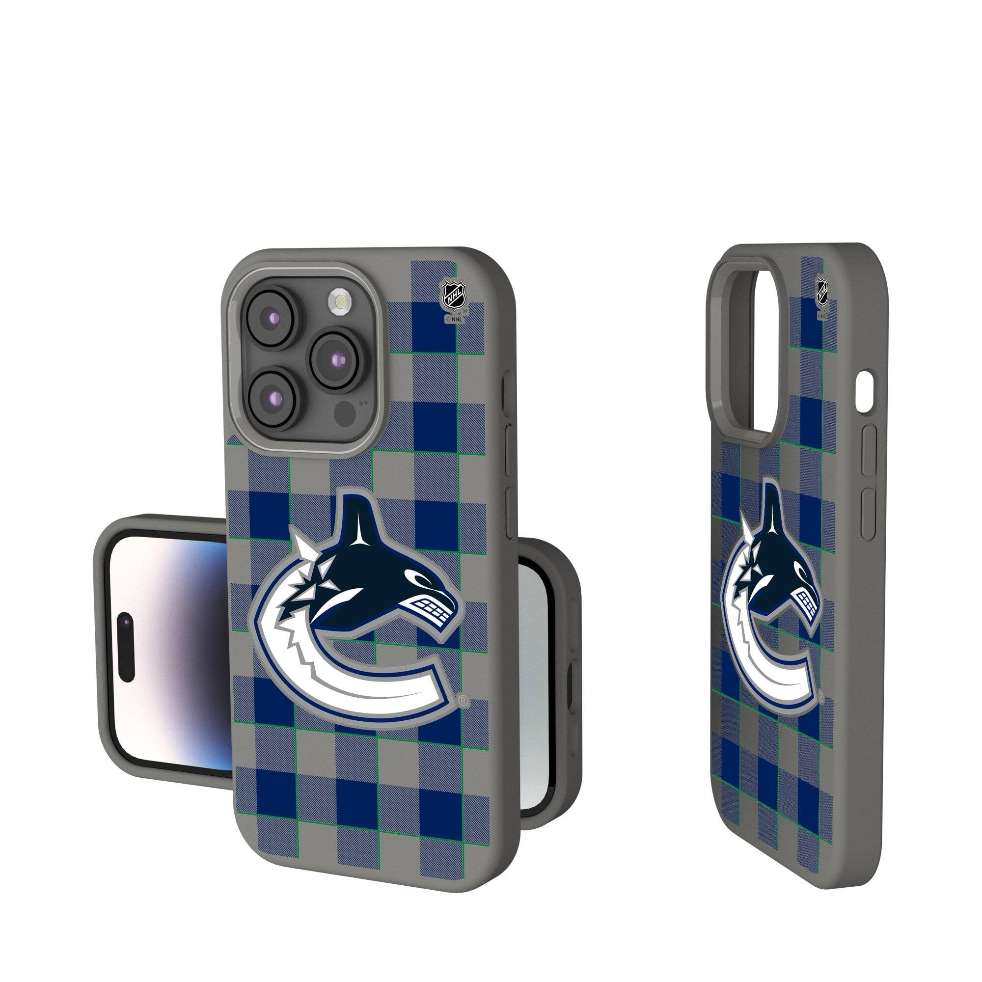 Front. Keyscaper - Vancouver Canucks Plaid Soft Touch iPhone Case - 14 Pro - Gray.