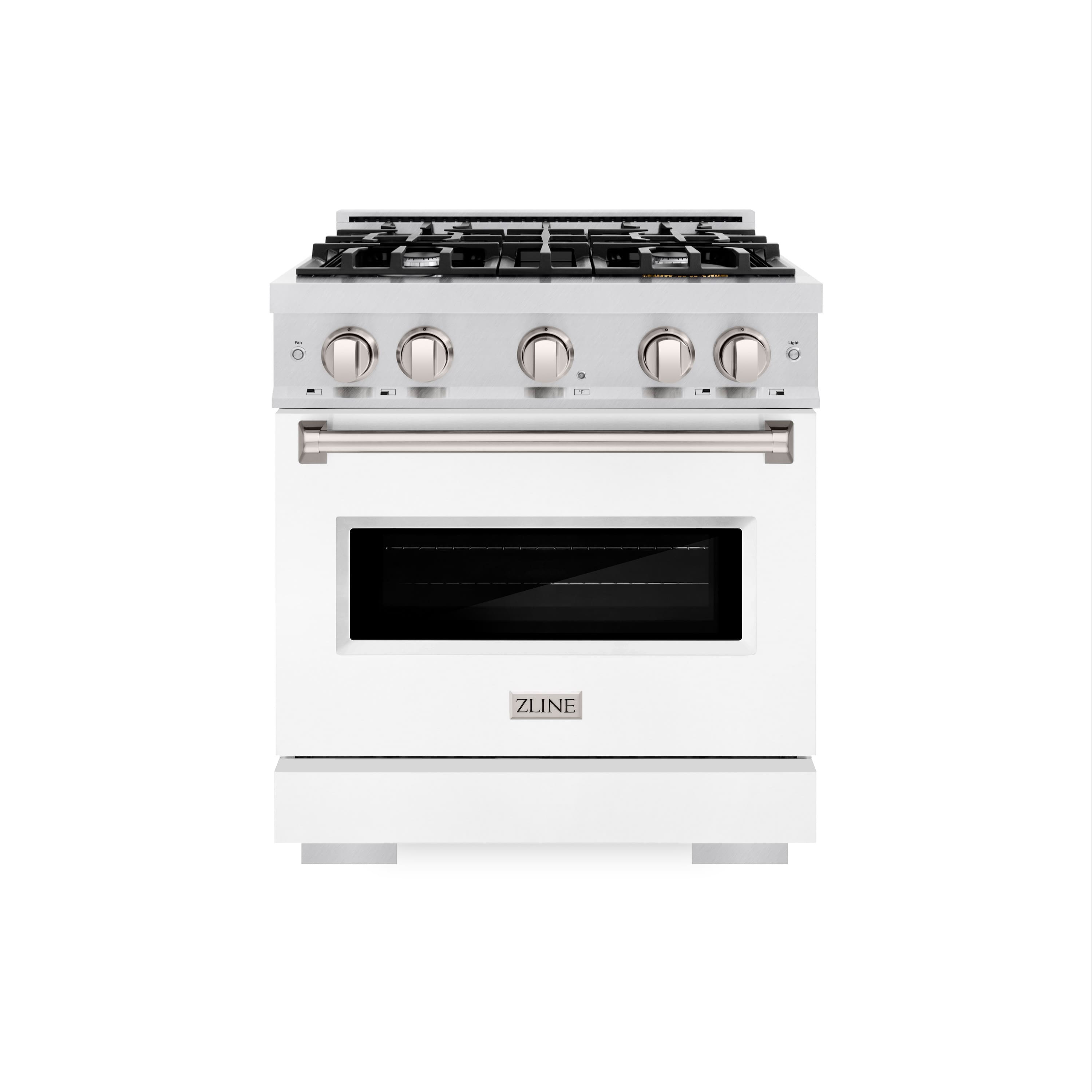 Front. ZLINE - ZLINE 30 in. Classic Dual Fuel Satin Steel Stainless Range with 4 Burners (CDRS-WM-30) - White Matte.