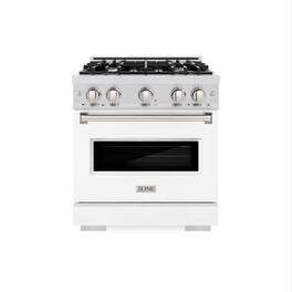 ZLINE - 30 in. Classic Dual Fuel Satin Steel Stainless Range with 4 Burners (CDRS-WM-30) - White Matte