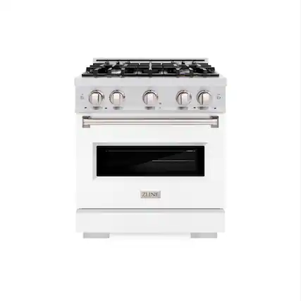 Front. ZLINE - ZLINE 30 in. Classic Dual Fuel Satin Steel Stainless Range with 4 Burners (CDRS-WM-30) - White Matte.