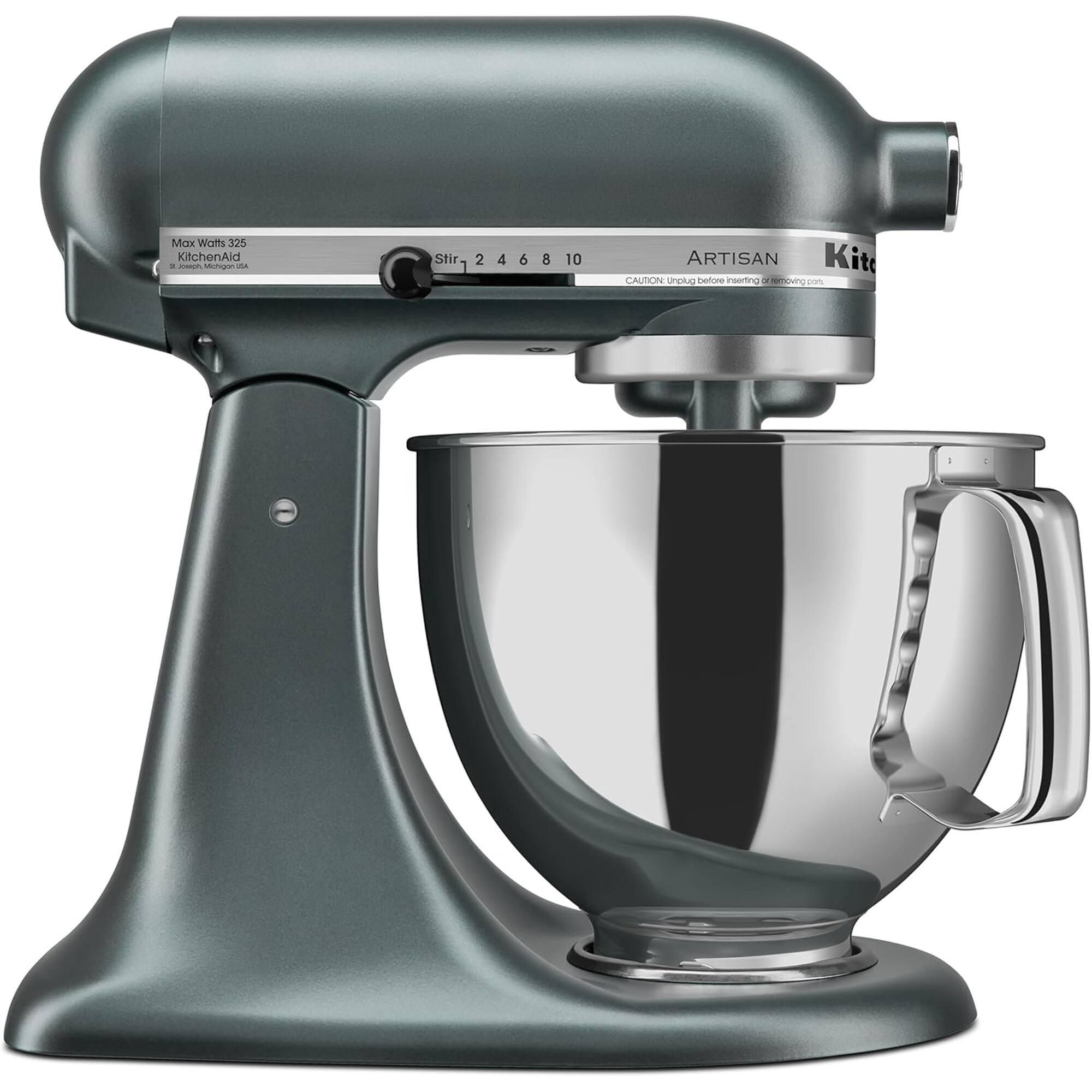 Max Watts 325  
KitchenAid  
Stir 1 2 3 4 5 6 7 8 9 10  
ARTISAN  
CAUTION: Unplug before inserting or removing parts.