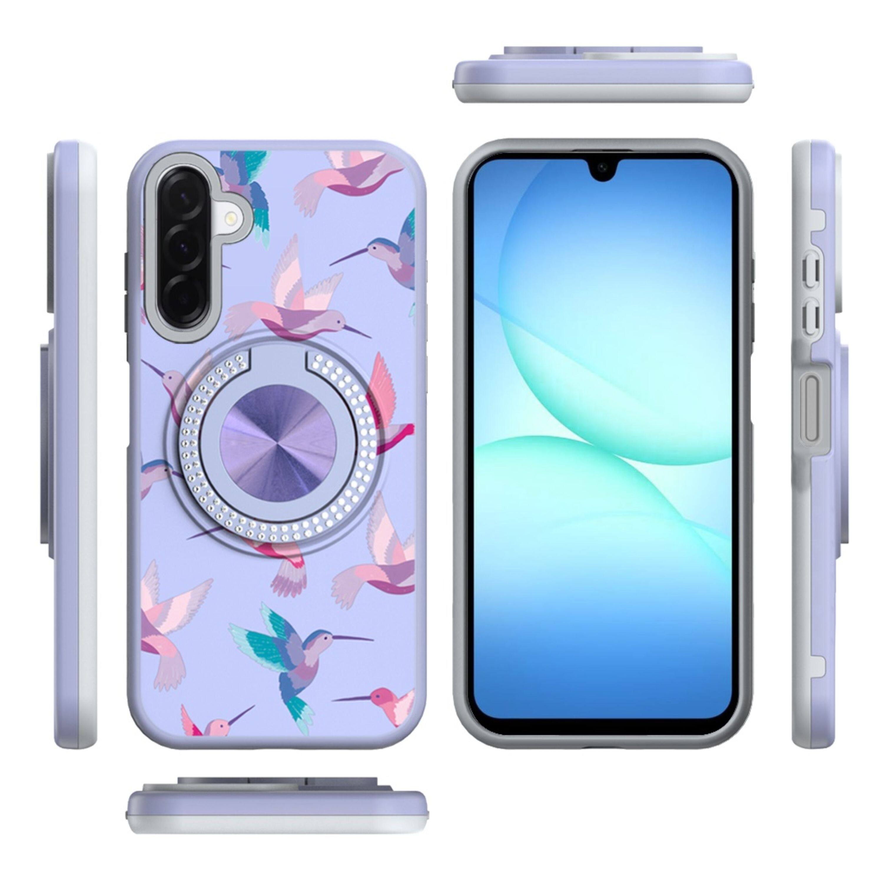Left. Kitcheniva - Printed Design Case With 360 Rotating Stand Tempered Glass For Samsung Galaxy A17 5G Hummingbird - Multicolor.