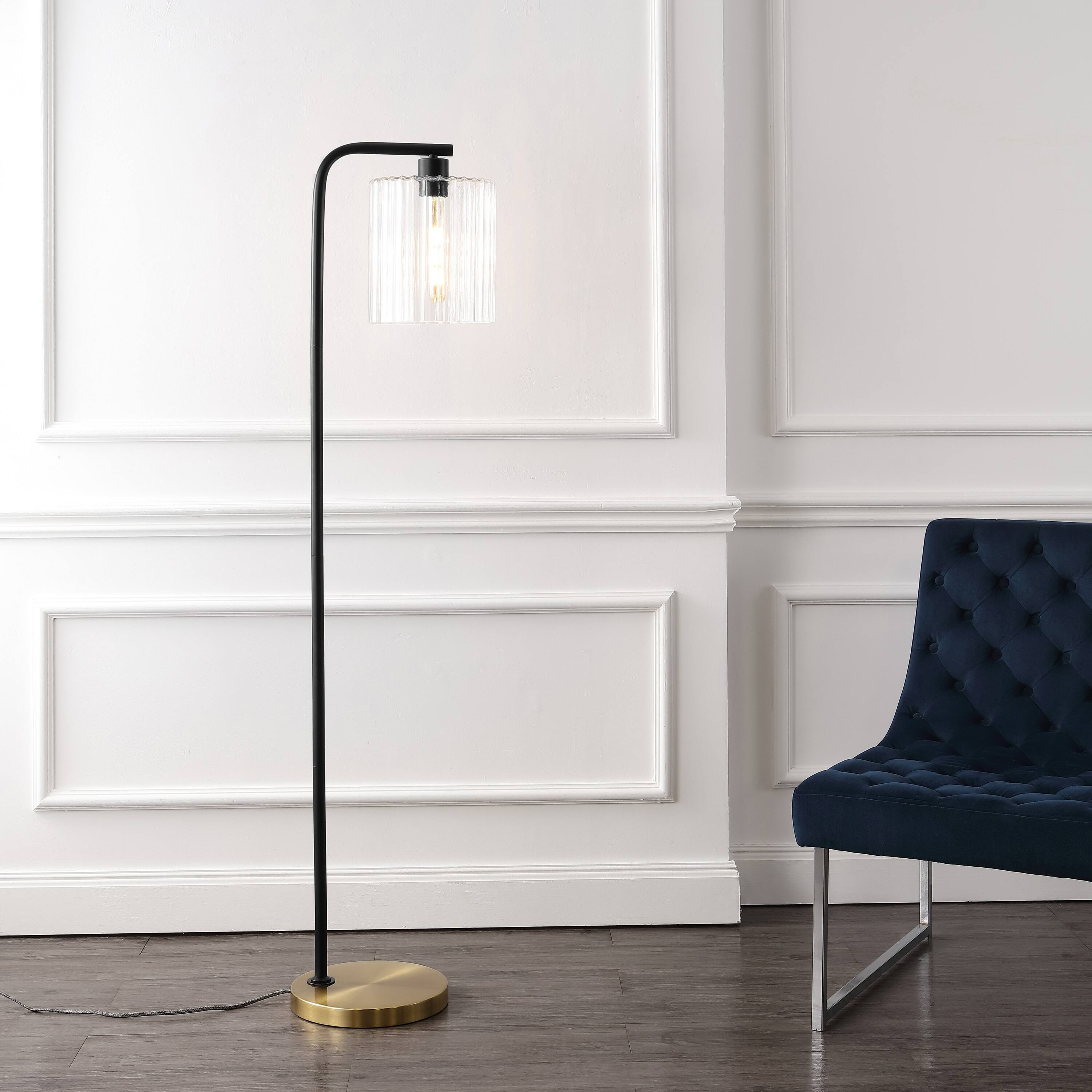 Alt View 1. Jonathan Y - Easton 60.75" Modern Minimalist Metal/Ribbed Glass LED Floor Lamp, Brass Gold/Black - Brass Gold/Black.