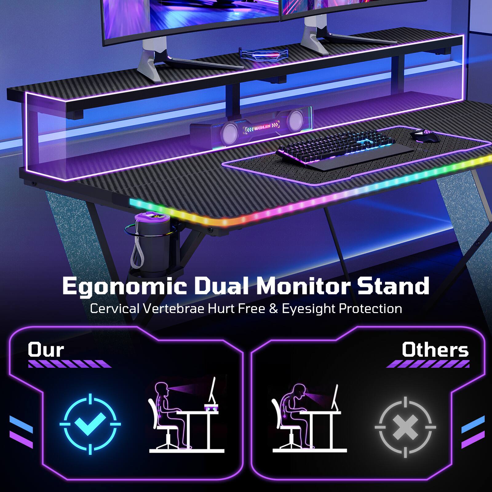 Egonomic Dual Monitor Stand  
Cervical Vertebrae Hurt Free & Eyesight Protection  
Our  
Others