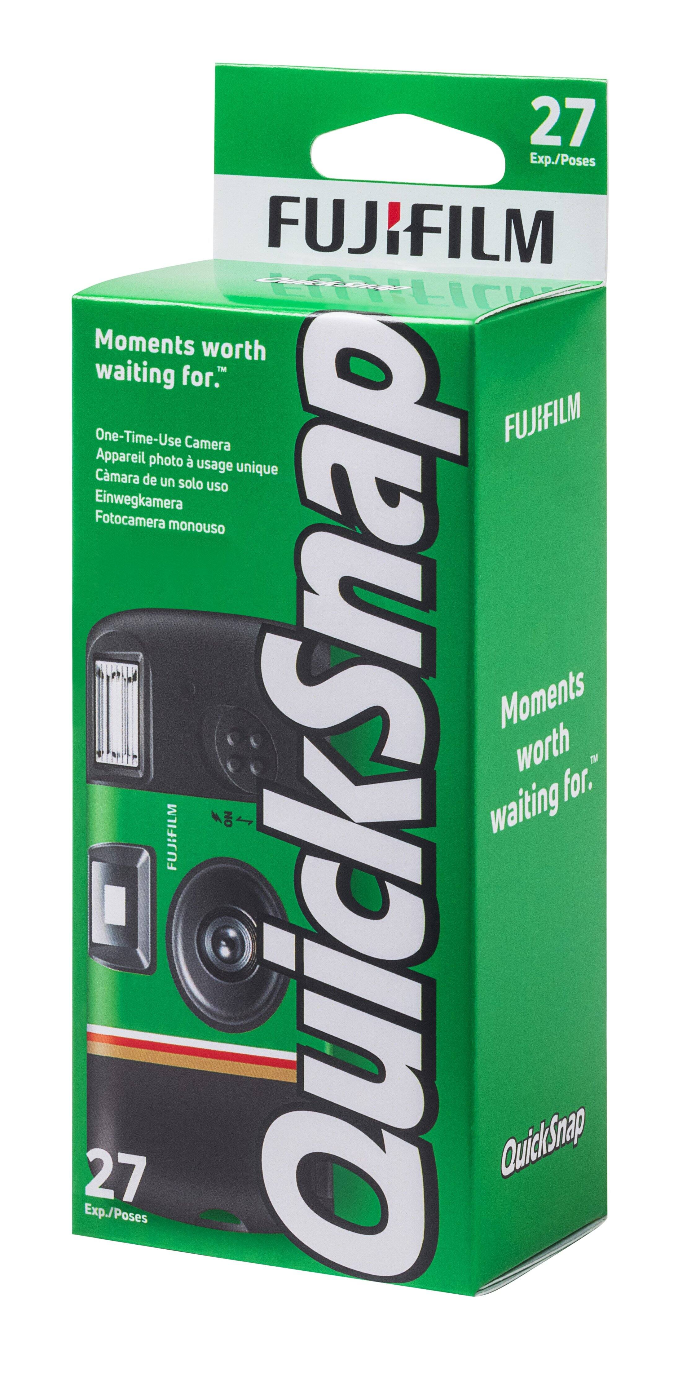 "FUJIFILM QuickSnap 27 Exp./Poses: Moments worth waiting for. One-Time-Use Camera. QuickSnap for."