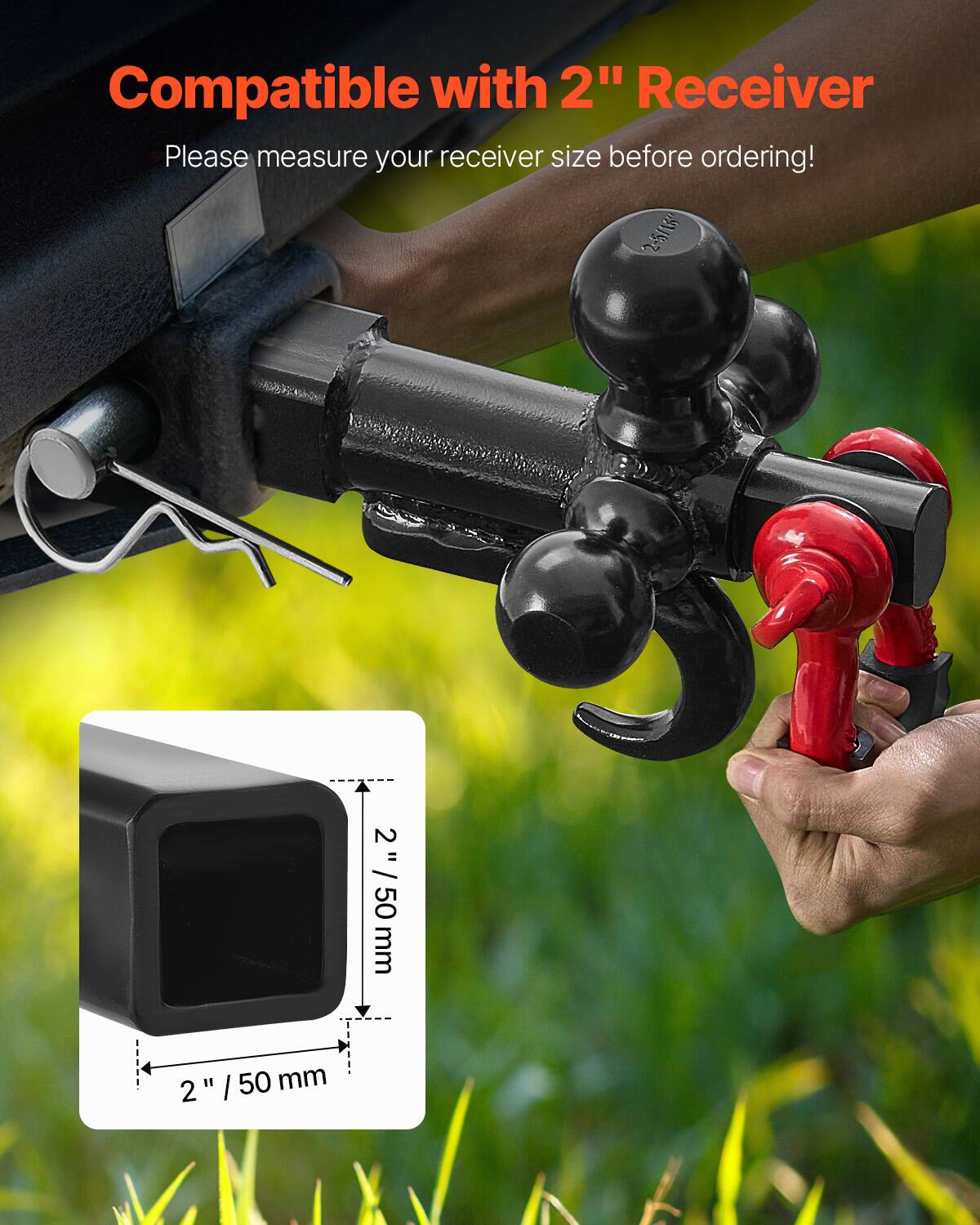 Compatible with 2" Receiver  
Please measure your receiver size before ordering!  

2" / 50 mm