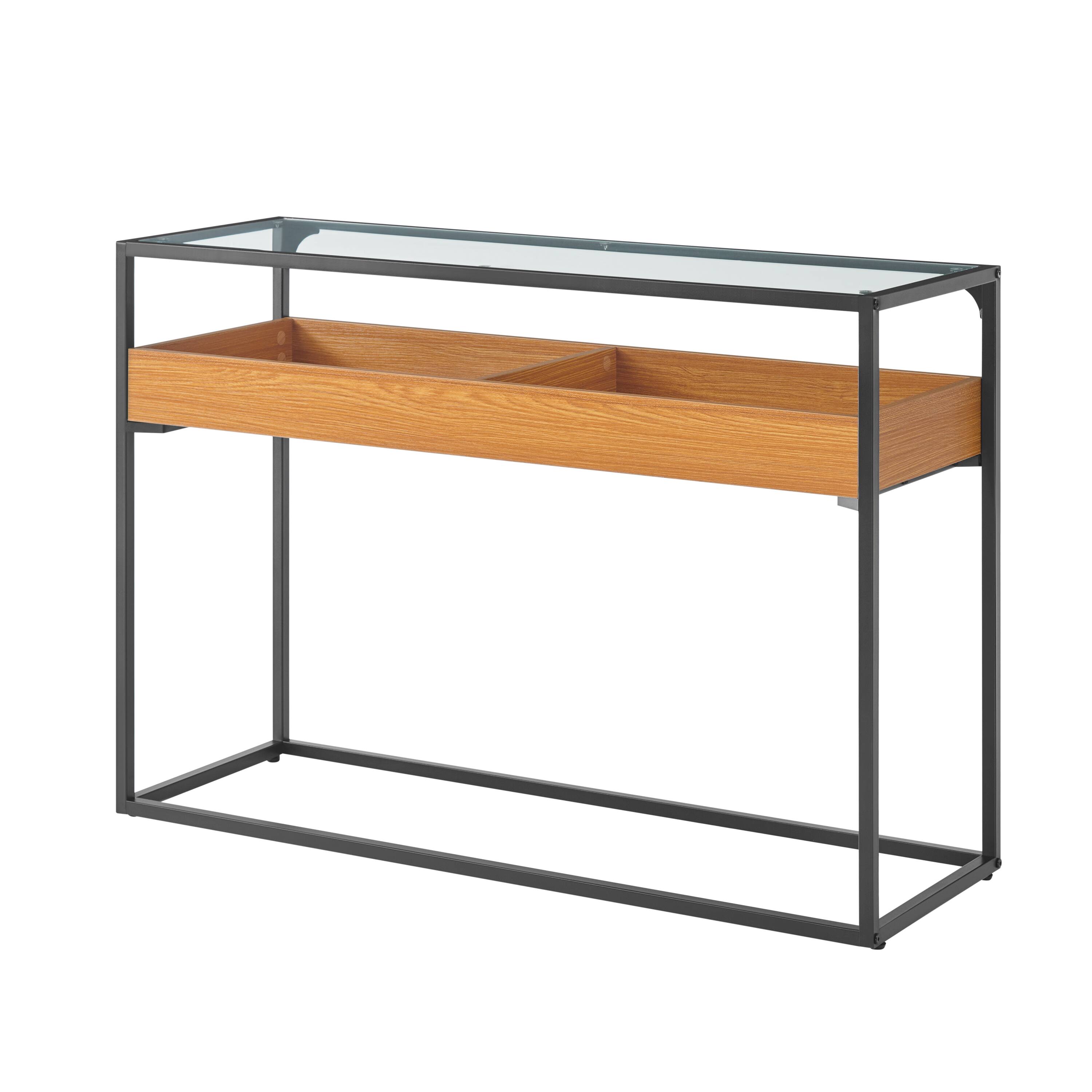 Alt View 10. Danya B - Saarinen Two-Level Sunken Glass Rectangle Console Table - Golden Oak - Golden Oak, Black.