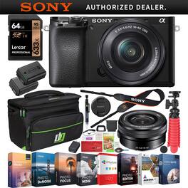 Sony - a6100 Mirrorless Camera 4K APS-C ILCE-6100LB 16-50mm Lens Case 64GB Bundle