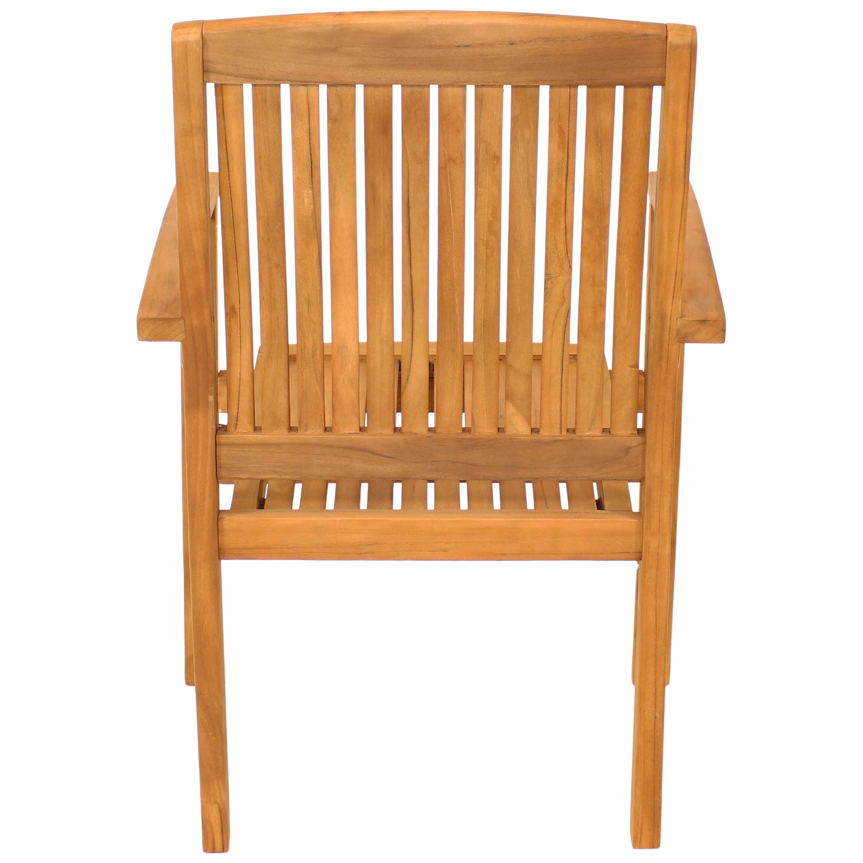 Alt View 9. Sunnydaze - 2 Solid Teak Wood Stackable Outdoor Dining Armchair - Light Brown.