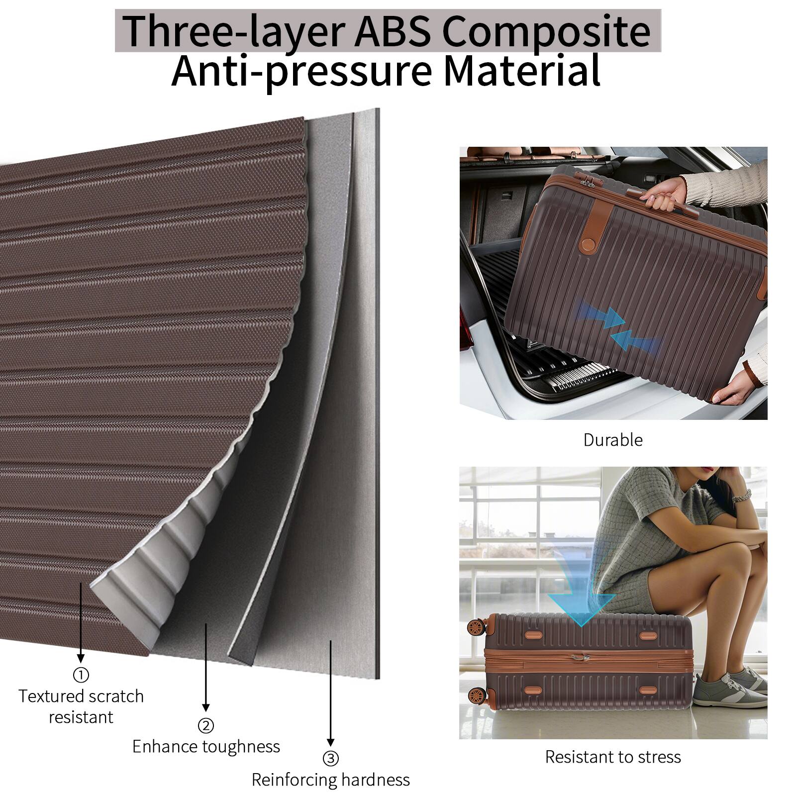 Three-layer ABS Composite Anti-pressure Material

1. Textured scratch resistant
2. Enhance toughness
3. Reinforcing hardness

Durable

Resistant to stress