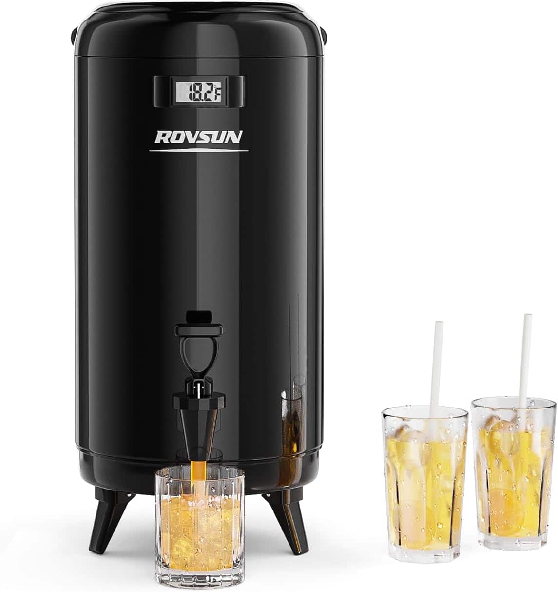 Winado - 3.2 Gallon Insulated Beverage Dispenser, Stainless Steel Hot and Cold Drink Dispenser for Coffee, Tea, Milk & Juice - Black