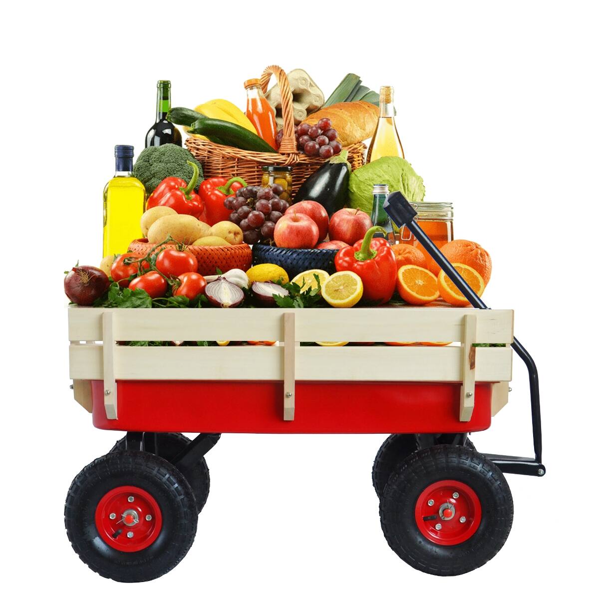 Alt View 3. Loheer - Loheer Garden Wagon Cart with Removable Wood Sides, Air Tires and Adjustable Handle, Red.