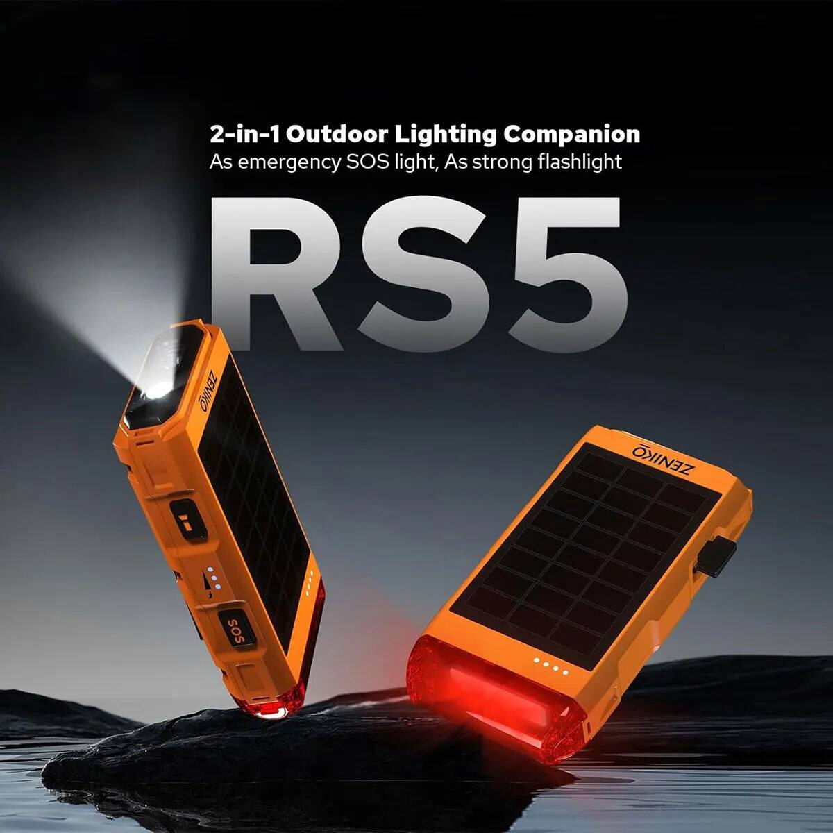 2-in-1 Outdoor Lighting Companion  
As emergency SOS light, As strong flashlight  
RS5  
MINEZ ZENIKO