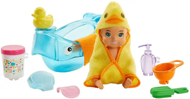 Front. Mattel - Barbie Skipper Babysitters Inc. Feeding and Bath-Time Playset, with Duck Towel - Collectibles - Multicolor.