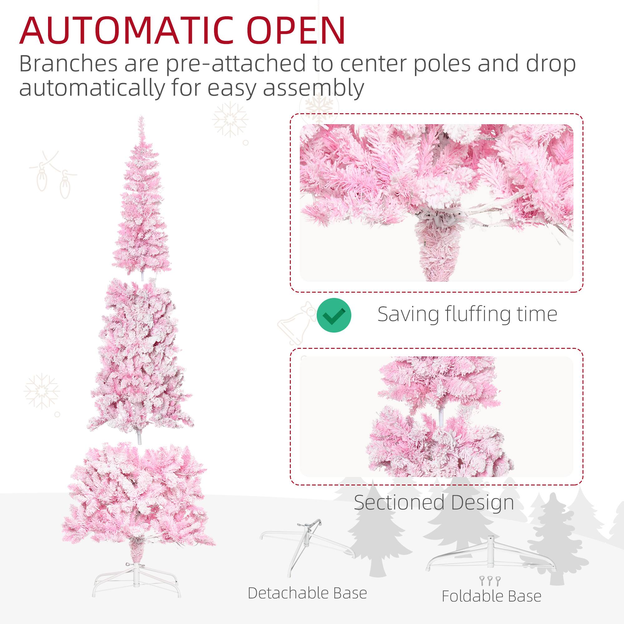 **AUTOMATIC OPEN**

Branches are pre-attached to center poles and drop automatically for easy assembly

- Saving fluffing time
- Sectioned Design
- Detachable Base
- Foldable Base