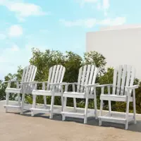 Costway 4 PCS Tall Bar Stool HDPE Patio Chair with Armrest Footrest Home Indoor Outdoor - White - Front_Zoom
