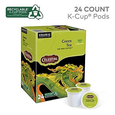 RECYCLABLE K-CUP® PODS  
24 COUNT  
KEURIG® GENUINE PODS  

CELESTIAL SEASONS  
Green Tea  
FAIR TRADE CERTIFIED  

CELESTIAL SEASONS  
Green Tea  
FAIR TRADE CERTIFIED